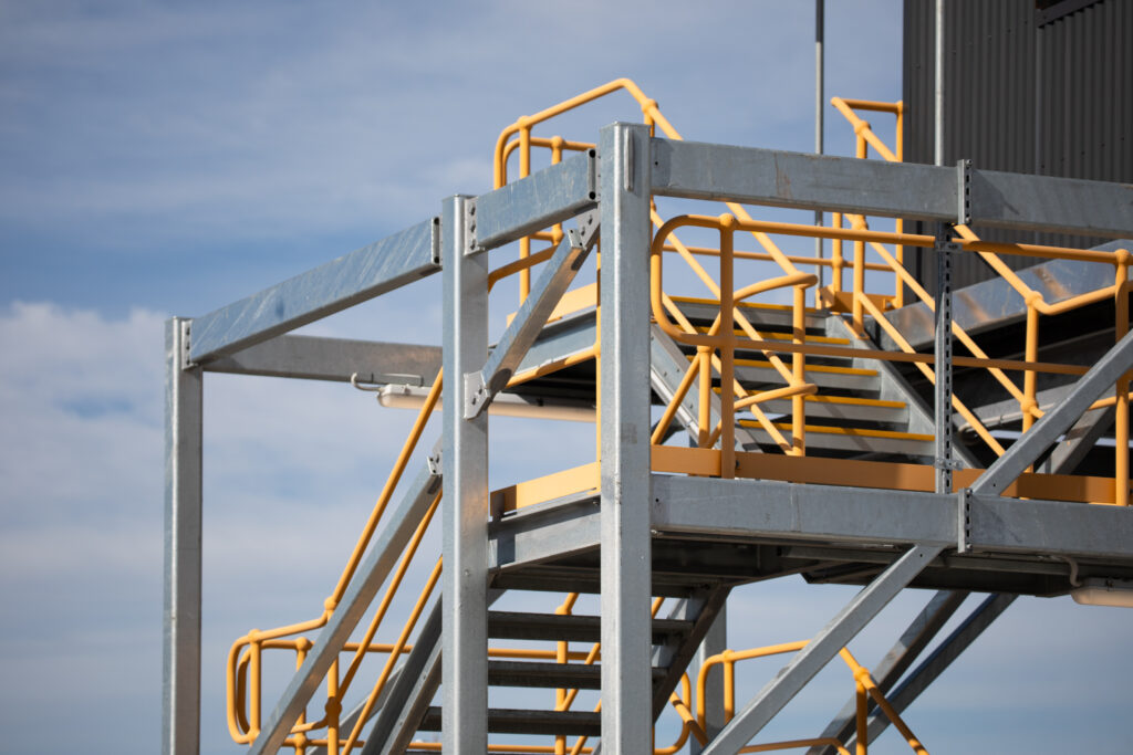 steel erectors and metal guardrails